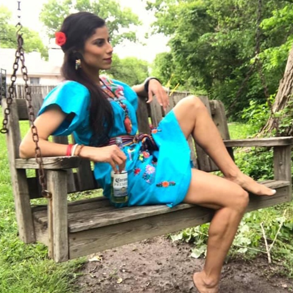 Mexican Dress Embroidered vintage blue turquoise